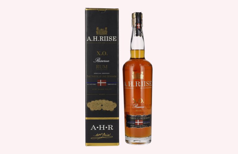 A.H. Riise X.O. Reserve Rum THE THIN BLUE LINE DENMARK 40% Vol. 0,7l in geschenkverpakking