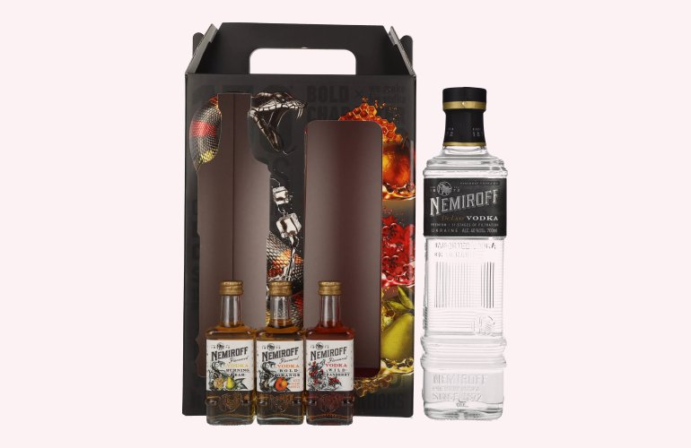 Nemiroff Vodka Set 40% Vol. 0,7l en boîte cadeau avec 3x0,05l