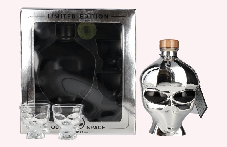 Outerspace Vodka Chrome Limited Edition 40% Vol. 0,7l in Giftbox and 2 Shotgläser