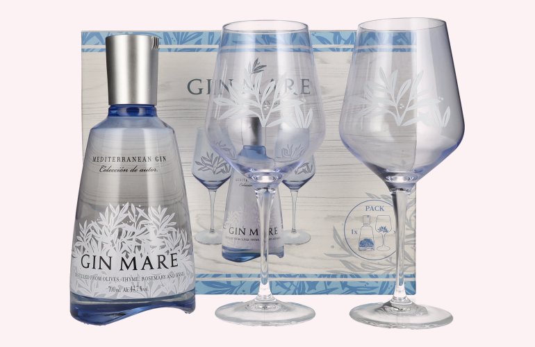 Gin Mare Mediterranean Gin 42,7% Vol. 0,7l in Geschenkbox mit 2 Gläsern