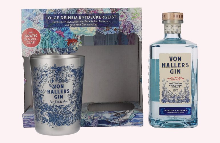 Von Hallers Gin 44% Vol. 0,5l en boîte cadeau avec Becher