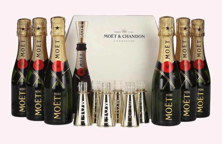 Moët & Chandon Champagne AT HOME PACK 12% Vol. 6x0,2l in geschenkverpakking met Bottle Sippers