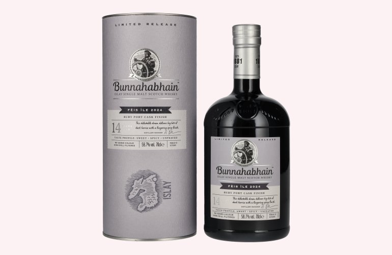 Bunnahabhain 14 Years Old RUBY PORT CASK Matured Limited Release Fèis Ìle 2024 58,7% Vol. 0,7l in Giftbox