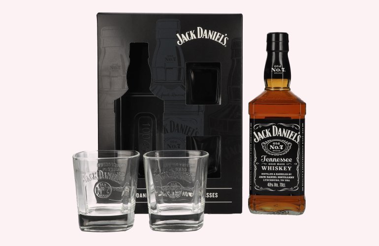 Jack Daniel's Tennessee Whiskey 40% Vol. 0,7l en boîte cadeau avec 2 Rocks Verres