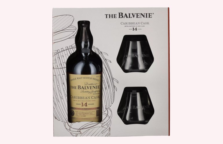 The Balvenie 14 Years Old Caribbean Cask Finish 43% Vol. 0,7l en boîte cadeau avec 2 Verres