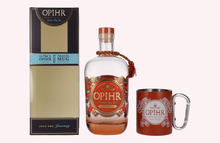 Opihr London Dry Gin EUROPEAN EDITION 43% Vol. 0,7l en boîte cadeau avec Travel Mug