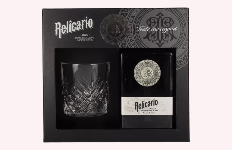 Relicario Ron Dominicano Supremo 40% Vol. 0,7l en boîte cadeau avec Verre