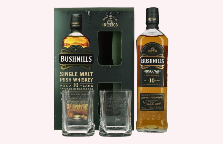 Bushmills 10 Years Old Single Malt Irish Whiskey 40% Vol. 0,7l en boîte cadeau avec 2 Verres