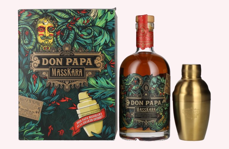 Don Papa MASSKARA 40% Vol. 0,7l en boîte cadeau avec Shaker