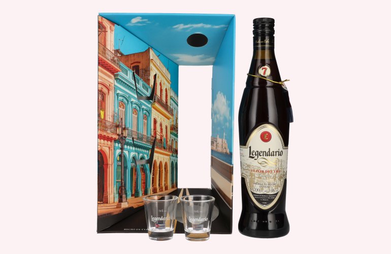 Legendario Elixir de Cuba 34% Vol. 0,7l en boîte cadeau avec 2 Verres