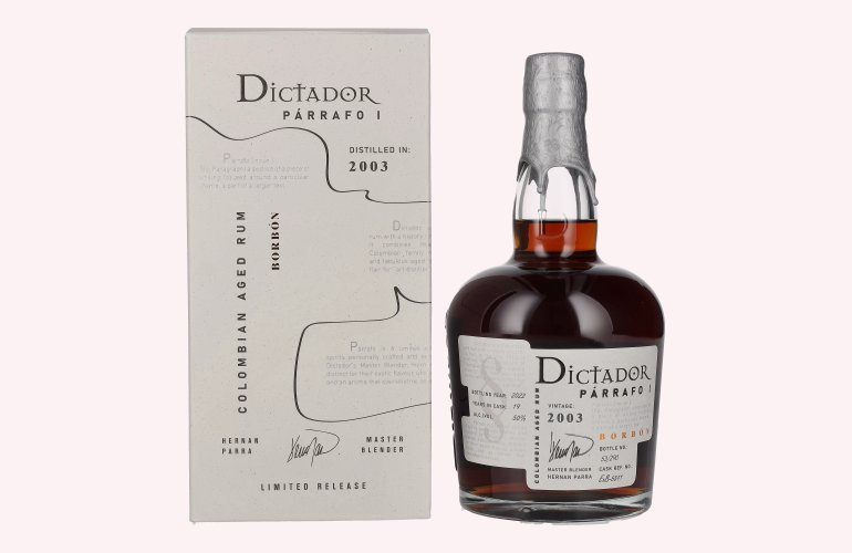 Dictador PÁRRAFO I 19 Years Old BORBÓN Vintage 2003 50% Vol. 0,7l en boîte cadeau