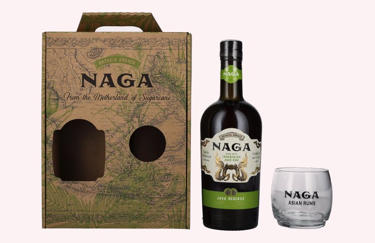 Naga JAVA RESERVE Double Cask Aged 40% Vol. 0,7l in geschenkverpakking met Glas