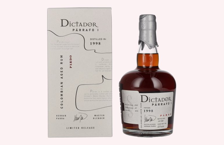 Dictador PÁRRAFO I 24 Years Old PARDO Vintage 1998 43% Vol. 0,7l en boîte cadeau