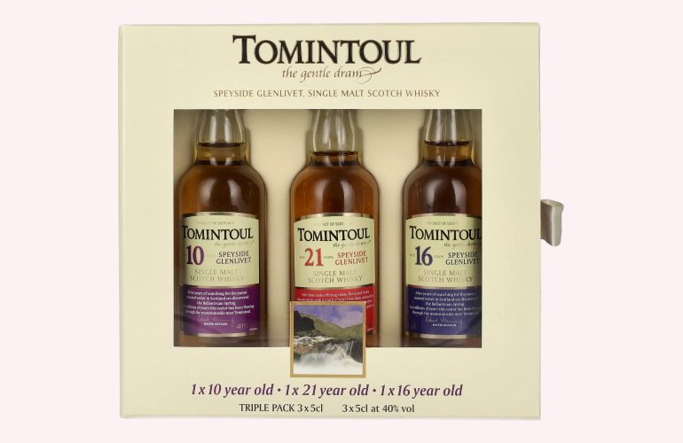 Tomintoul TRIPLE PACK (10 YO, 21 YO, 16 YO) 40% Vol. 3x0,05l in geschenkverpakking