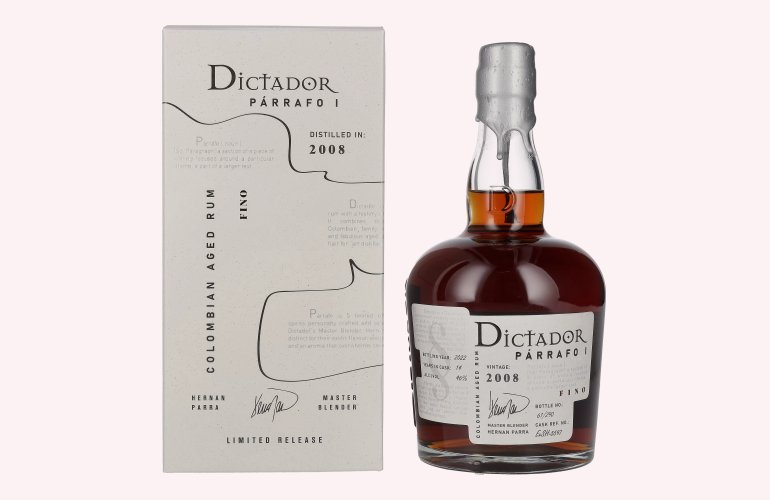 Dictador PÁRRAFO I 14 Years Old FINO Vintage 2008 46% Vol. 0,7l in geschenkverpakking