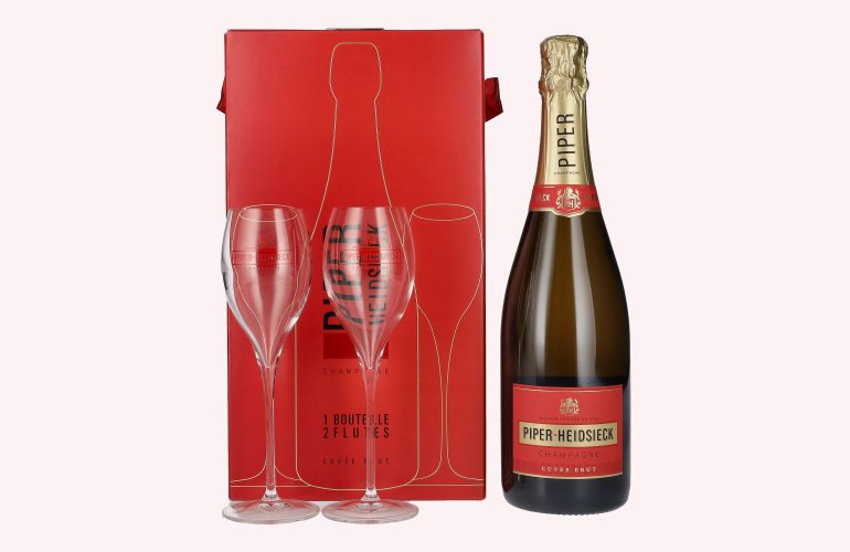 Piper-Heidsieck Champagne CUVÉE BRUT 12% Vol. 0,75l in geschenkverpakking met 2 Bril