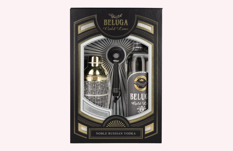 Beluga Gold Line Noble Russian Vodka 40% Vol. 0,7l in geschenkverpakking met Pinsel en Shaker