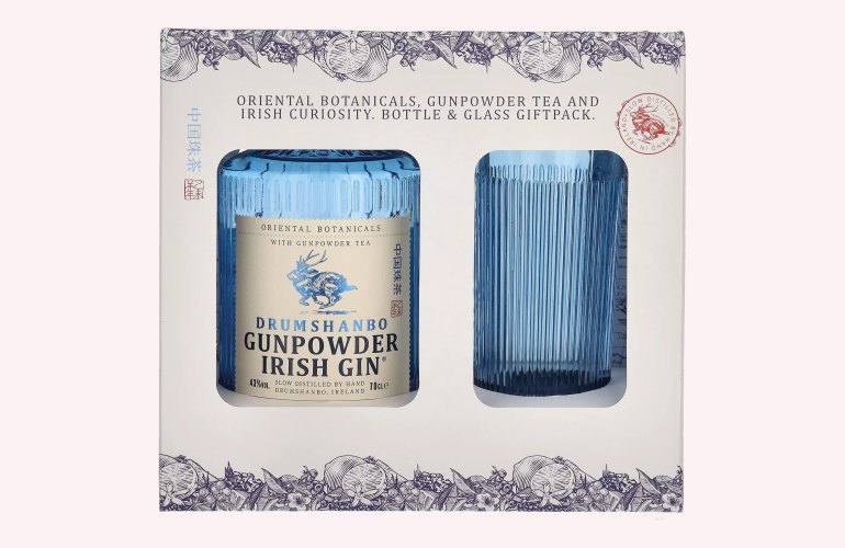 Drumshanbo Gunpowder Irish Gin 43% Vol. 0,7l en boîte cadeau avec Verre