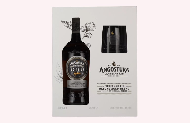 Angostura 1919 Premium Gold Rum Deluxe Aged Blend 40% Vol. 0,7l in Geschenkbox mit 2 Gläsern