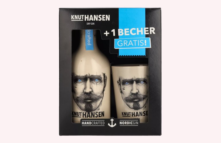 Knut Hansen Dry Gin 42% Vol. 0,5l in geschenkverpakking met Keramiktasse