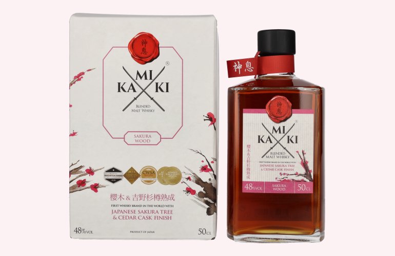 KAMIKI Blended Malt Whisky SAKURA & CEDAR Cask Finish 48% Vol. 0,5l in geschenkverpakking