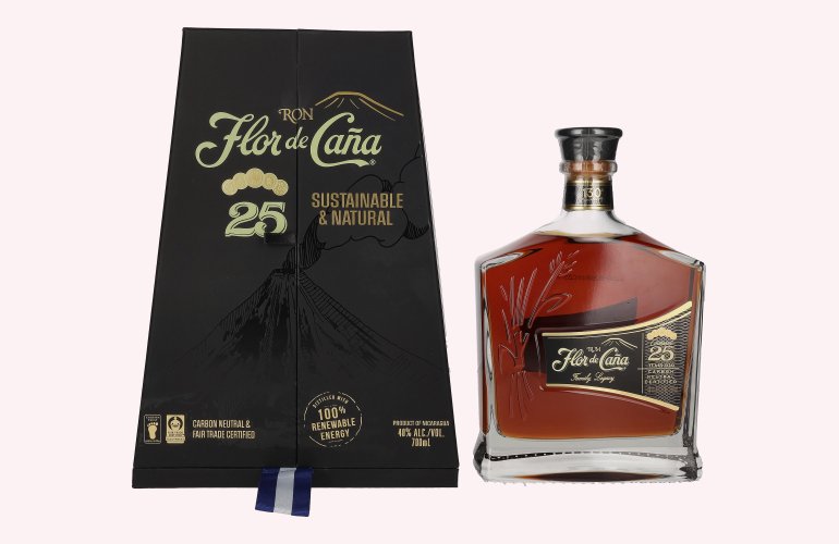 Flor de Caña 25 Years Old Slow Aged Single Estate Rum 40% Vol. 0,7l in geschenkverpakking