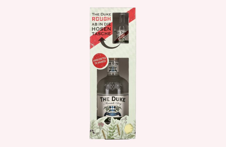 The Duke Munich Dry Gin Set 44,8% Vol. 0,7l en boîte cadeau avec Rough Gin Miniatur 0,05l