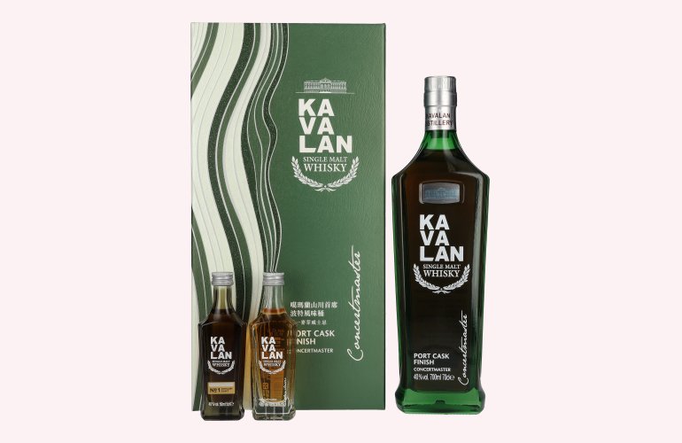 Kavalan CONCERTMASTER Port Cask Finish Single Malt Whisky 40% Vol. 0,7l in geschenkverpakking met 2x0,05l Miniaturen