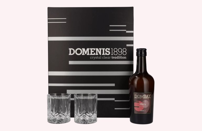 Domenis 1898 DOMBAY Cherry crema di ciliegie 17% Vol. 0,5l in geschenkverpakking met 2 Bril