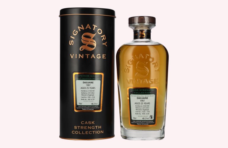 Signatory Vintage DAILUAINE 25 Years Old Cask Strength 1997 48,2% Vol. 0,7l in Tinbox