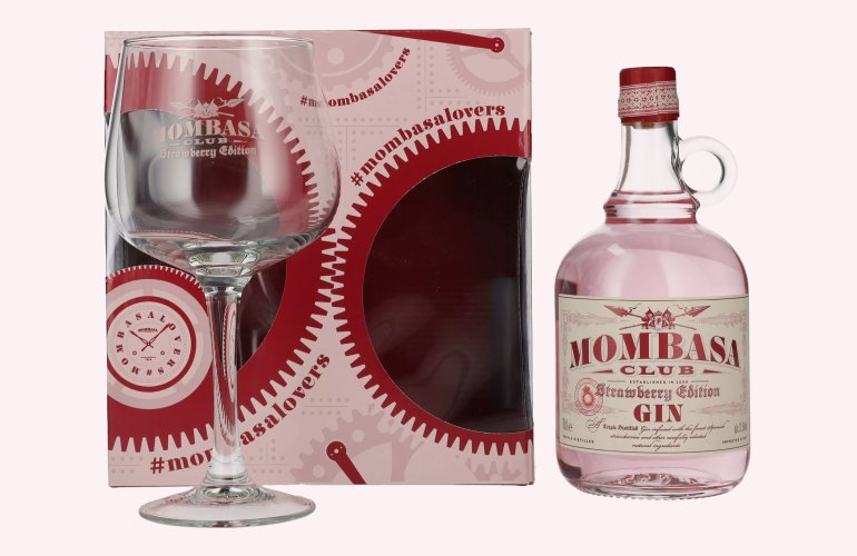 Mombasa Club Strawberry Edition Gin 37,5% Vol. 0,7l en boîte cadeau avec Verre