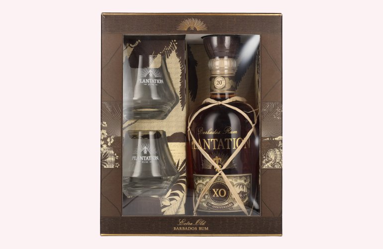 Plantation Rum BARBADOS XO 20th Anniversary 40% Vol. 0,7l en boîte cadeau avec 2 Verres