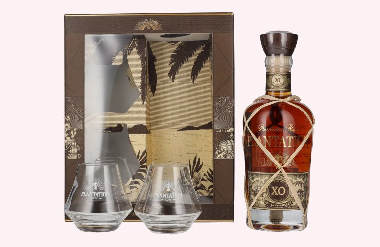 Plantation Rum BARBADOS XO 20th Anniversary 40% Vol. 0,7l en boîte cadeau avec 2 Verres