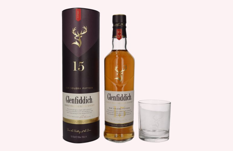 Glenfiddich 15 OUR SOLERA Single Malt Scotch Whisky 40% Vol. 0,7l en boîte cadeau avec Tumbler