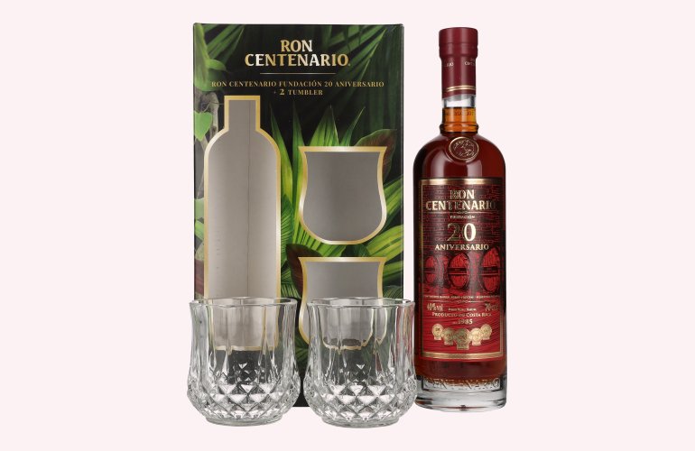 Ron Centenario FUNDACIÓN 20 Sistema Solera Rum 40% Vol. 0,7l en boîte cadeau avec 2 Tumbler