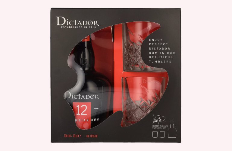 Dictador 12 Years Old ICON RESERVE Colombian Rum 40% Vol. 0,7l en boîte cadeau avec 2 Verres