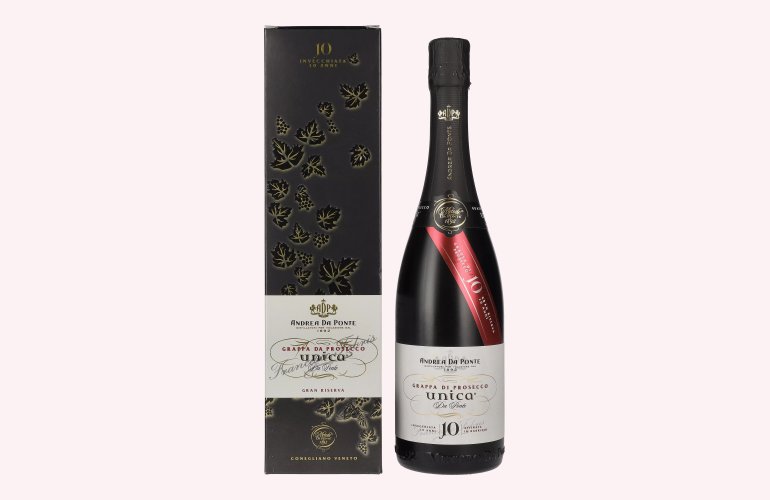 Andrea Da Ponte Grappa di Prosecco Unica Da Ponte 10 Anni 40% Vol. 0,7l en boîte cadeau