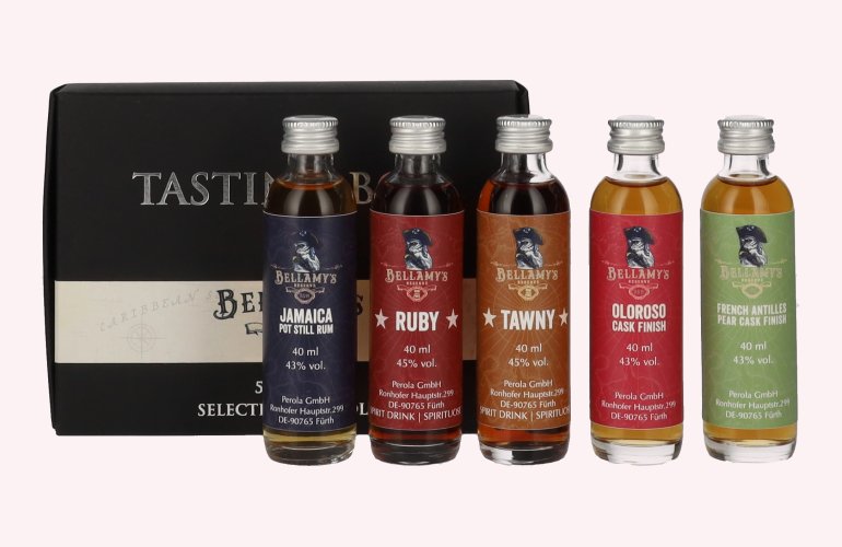 Bellamy's Reserve Rum Tasting Box Selected by Perola 2024 43,8% Vol. 5x0,04l in geschenkverpakking