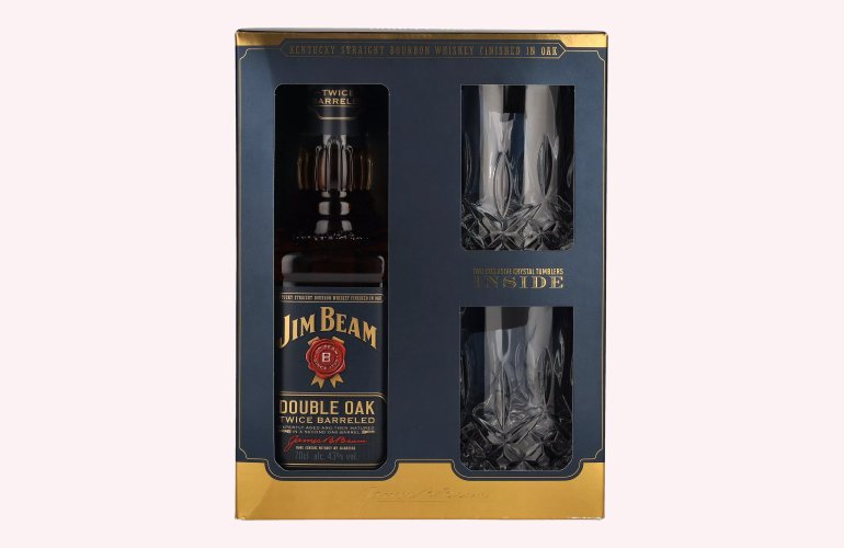 Jim Beam Double Oak Twice Barreled 43% Vol. 0,7l in geschenkverpakking met 2 Kristalltumbler