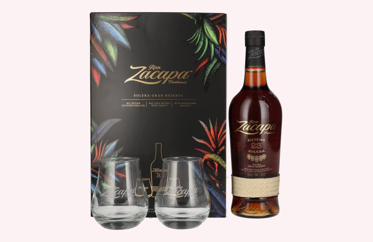 Ron Zacapa Centenario 23 SISTEMA SOLERA Gran Reserva Limited Edition Design 40% Vol. 0,7l in geschenkverpakking met 2 Bril