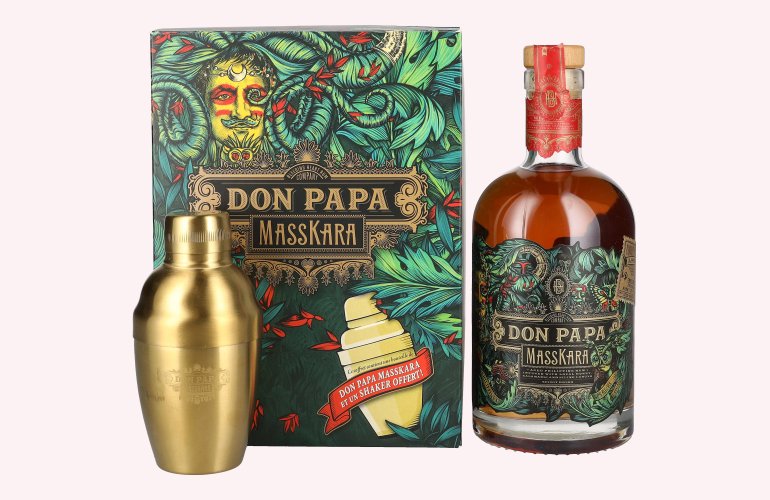 Don Papa MASSKARA 40% Vol. 0,7l en boîte cadeau avec Shaker