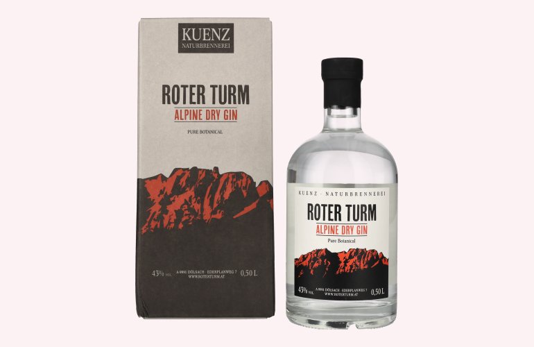 Roter Turm Alpine Dry Gin Pure Botanical 43% Vol. 0,5l in geschenkverpakking