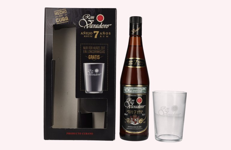 Ron Varadero Añejo 7 Años Rhum 38% Vol. 0,7l en boîte cadeau avec Verre