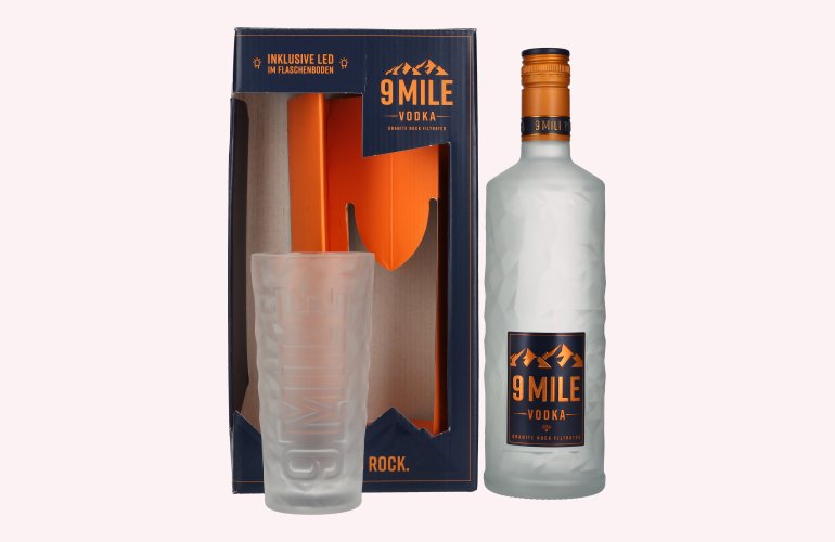 9 Mile Vodka 37,5% Vol. 0,7l en boîte cadeau avec Verre