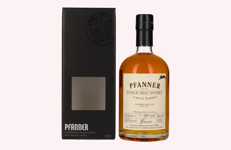 Pfanner Bourbon Oak Cask Single Malt Whisky 56,4% Vol. 0,5l in geschenkverpakking