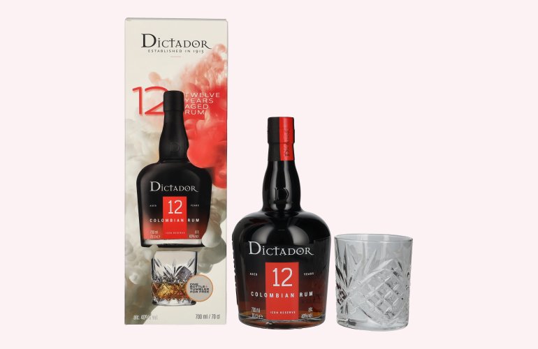 Dictador 12 Years Old ICON RESERVE Colombian Rum 40% Vol. 0,7l en boîte cadeau avec Verre