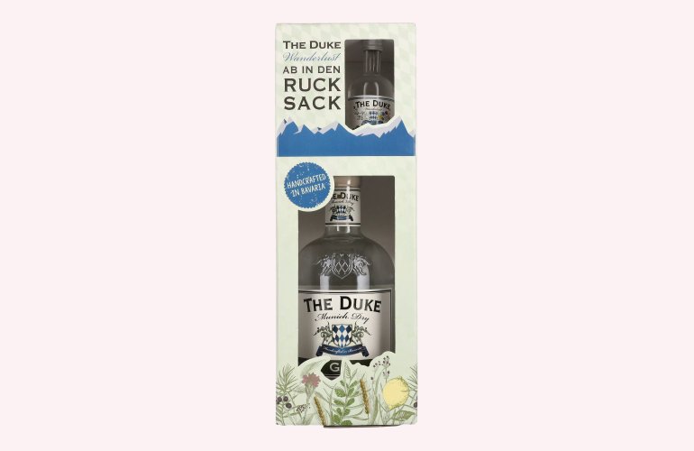 The Duke Munich Dry Gin Set 45,1% Vol. 0,7l in geschenkverpakking met Wanderlust Gin Miniatur 0,05l