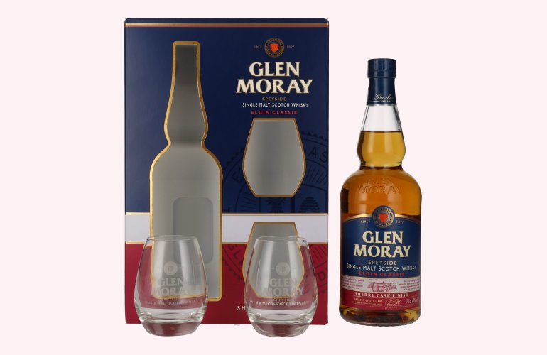 Glen Moray Elgin Classic Sherry Cask Finish 40% Vol. 0,7l en boîte cadeau avec 2 Verres