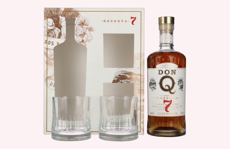 Don Q RESERVA Añejo 7 Años Puerto Rican Rum 40% Vol. 0,7l in geschenkverpakking met 2 Bril