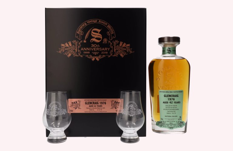 Signatory Vintage GLENCRAIG 42 Years Old 30th ANNIVERSARY 1976 42% Vol. 0,7l in Holzkiste met 2 Bril